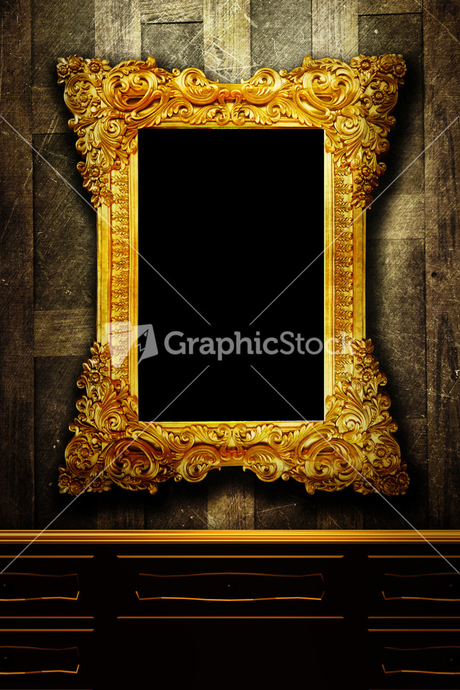 Gallery Display - Vintage Gold Frames On An Old Timber Wall