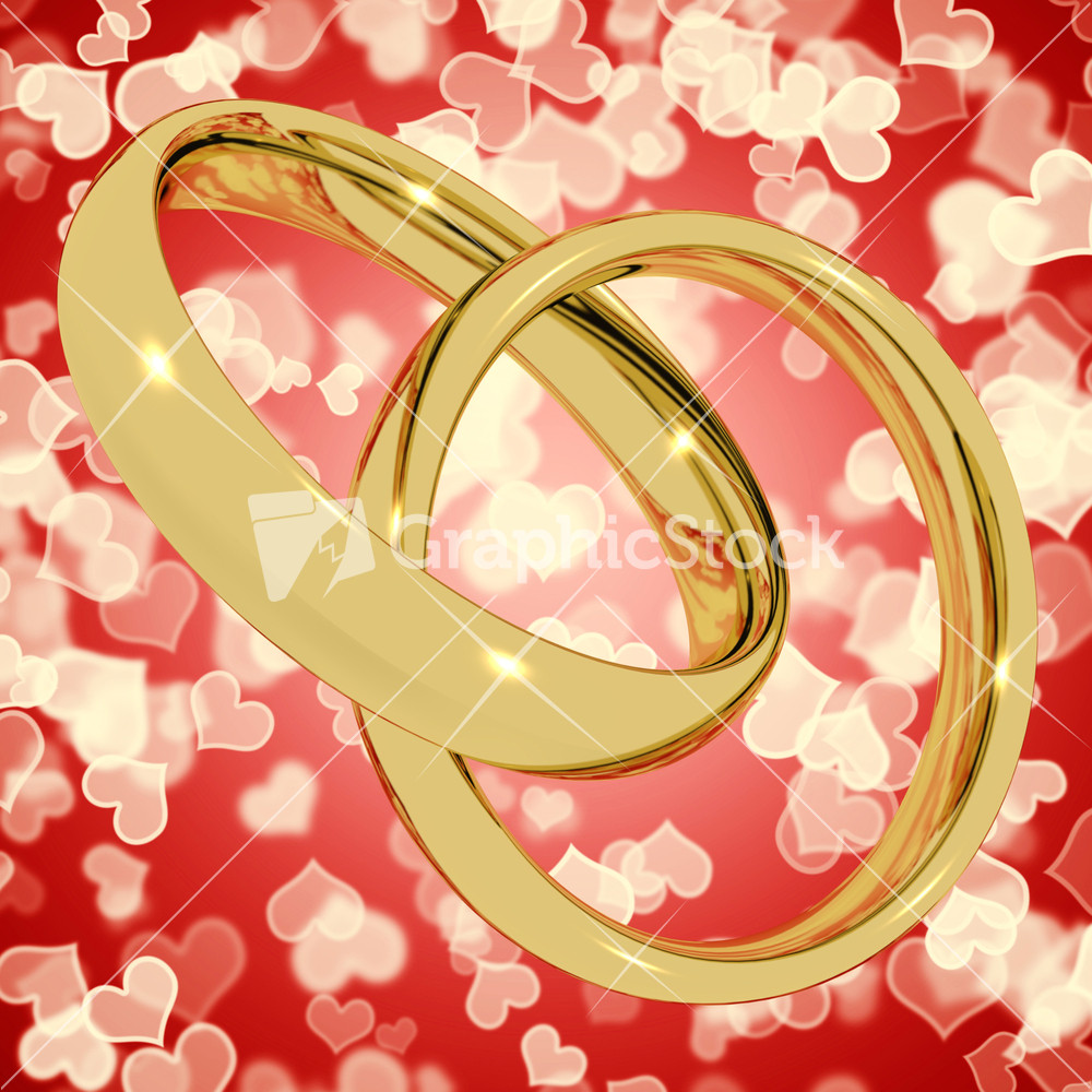 Gold Rings On Heart Bokeh Background Representing Love Valentine And Romance