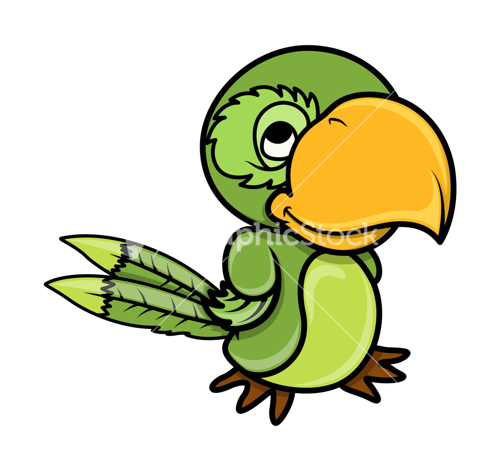 Green Parrot - Vector Cartoon Illustration