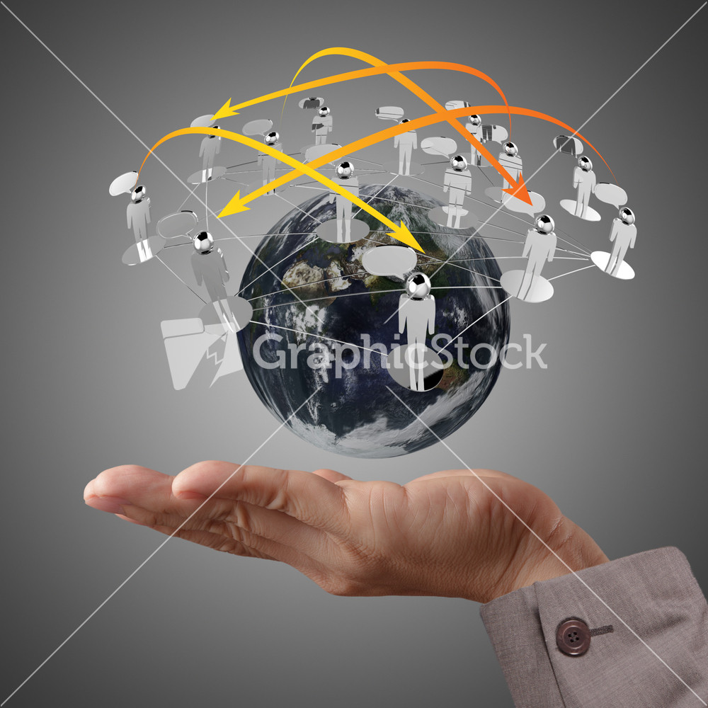 Hand Holds Globe And Social Network