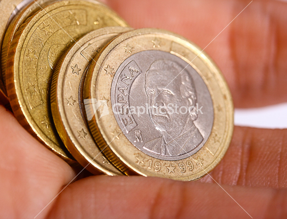 Handful Of Spanish Euro Coins