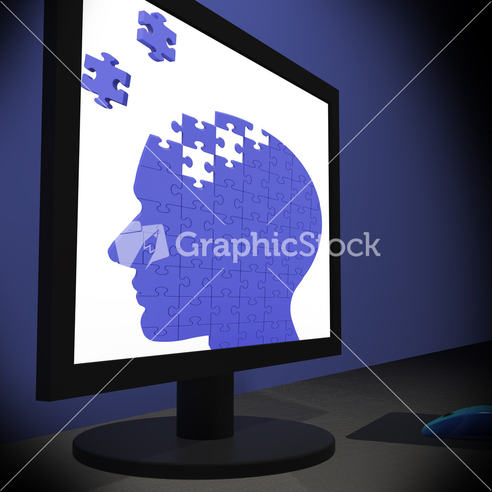 Head Puzzle On Monitor Showing Human Brightness