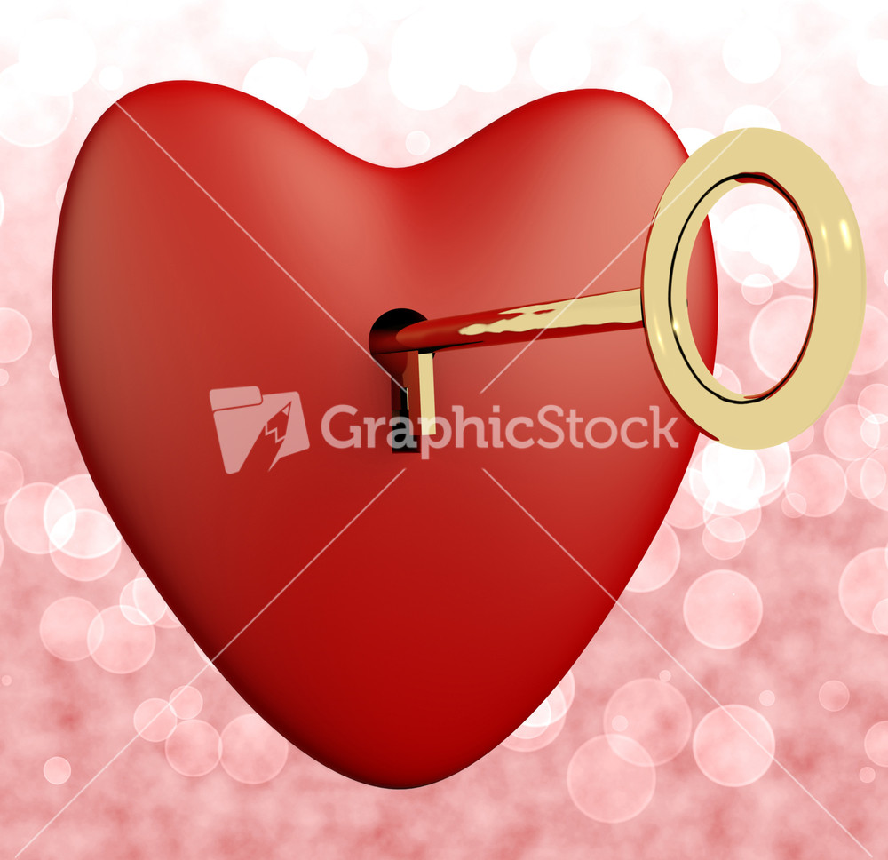 Heart With Key And Pink Bokeh Background Showing Love Romance And Valentines
