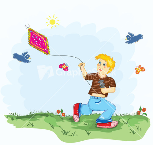 Kid With A Kite Vector Illustration