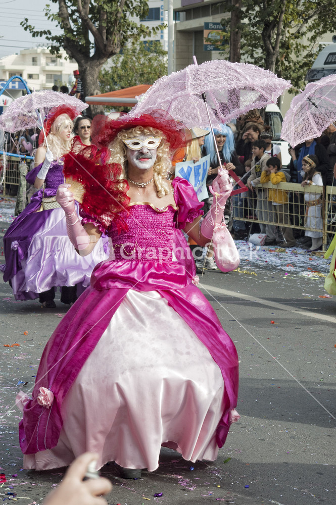 Limassol - February 14: Man Disguised In A Woman Dress At Carnival Parade On February 14