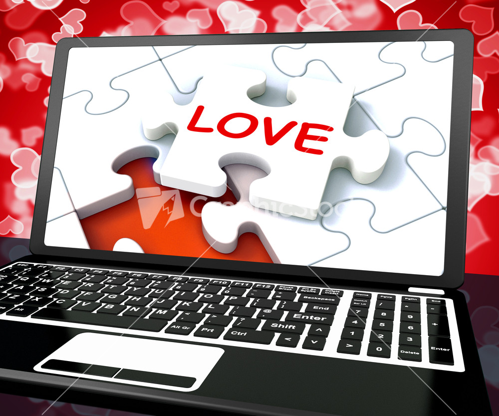 Love Puzzle On Laptop Shows Internet Dating