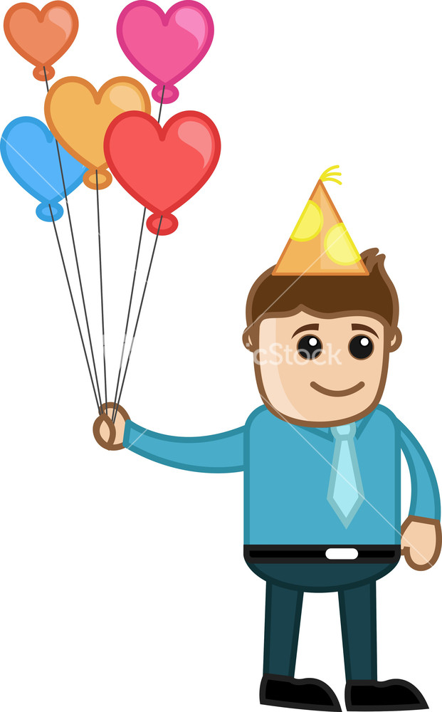 Man Holding Balloons - Cartoon Business Character Stock Image