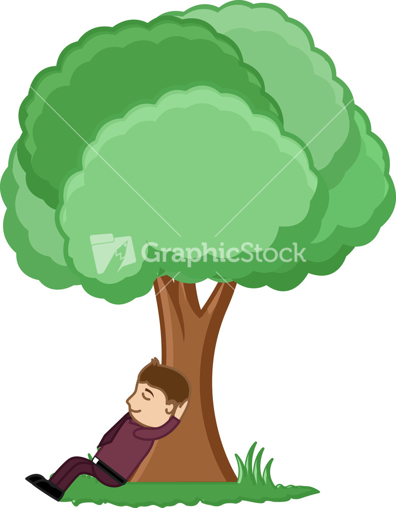 Man Taking Rest Under A Tree - Cartoon Vector Illusatrtion