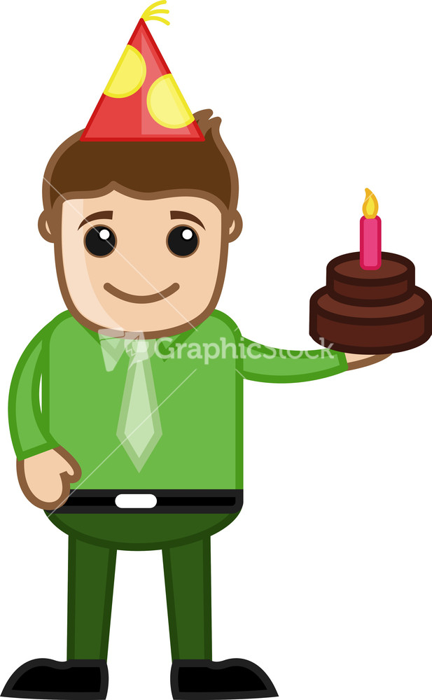 Man With Birthday Cake - Cartoon Business Character