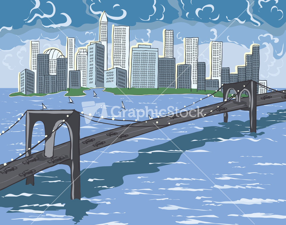 New York Cartoon Background Vector Illustration