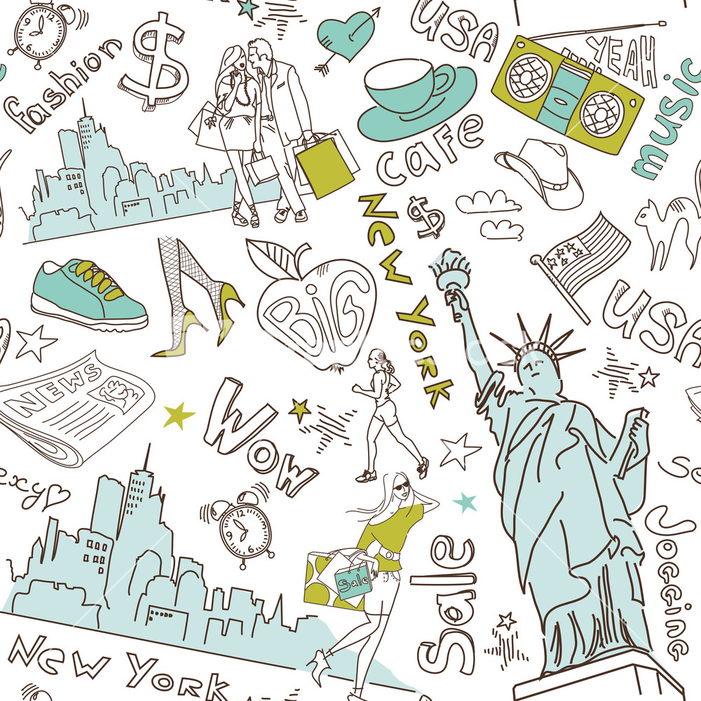 New York Seamless Doodles Pattern Stock Image