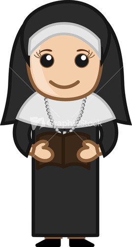 Nun Praying To God - Cartoon Vector