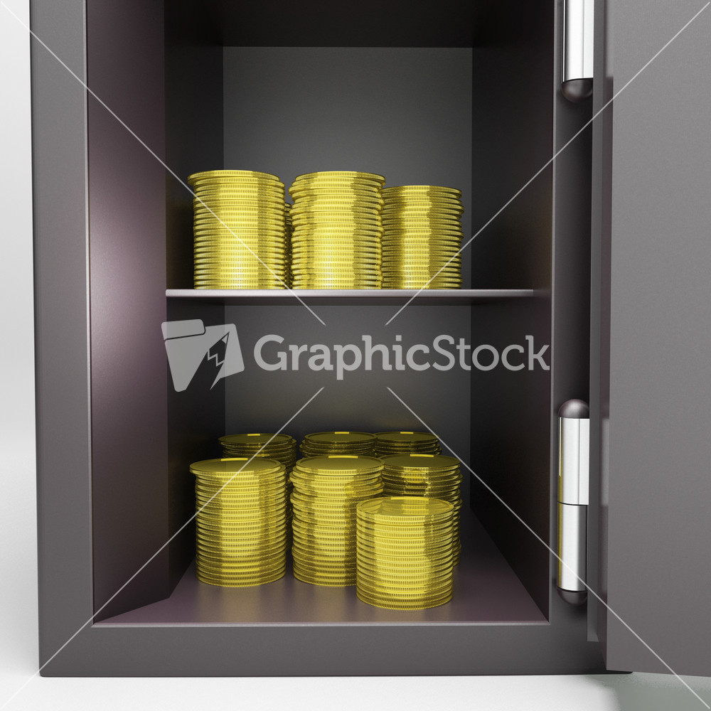 Open Safe With Coins Showing Banking Security