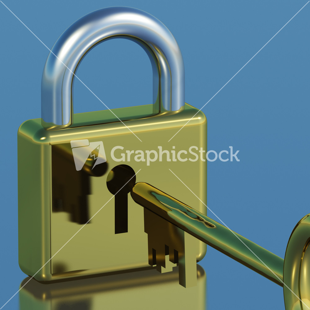 Padlock With Key Showing Security Protection And Safety