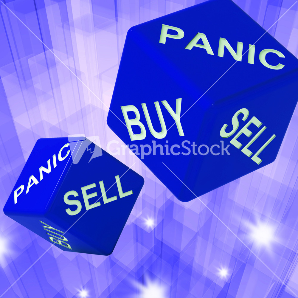 Panic, Buy, Sell Dice Background Showing International Transactions