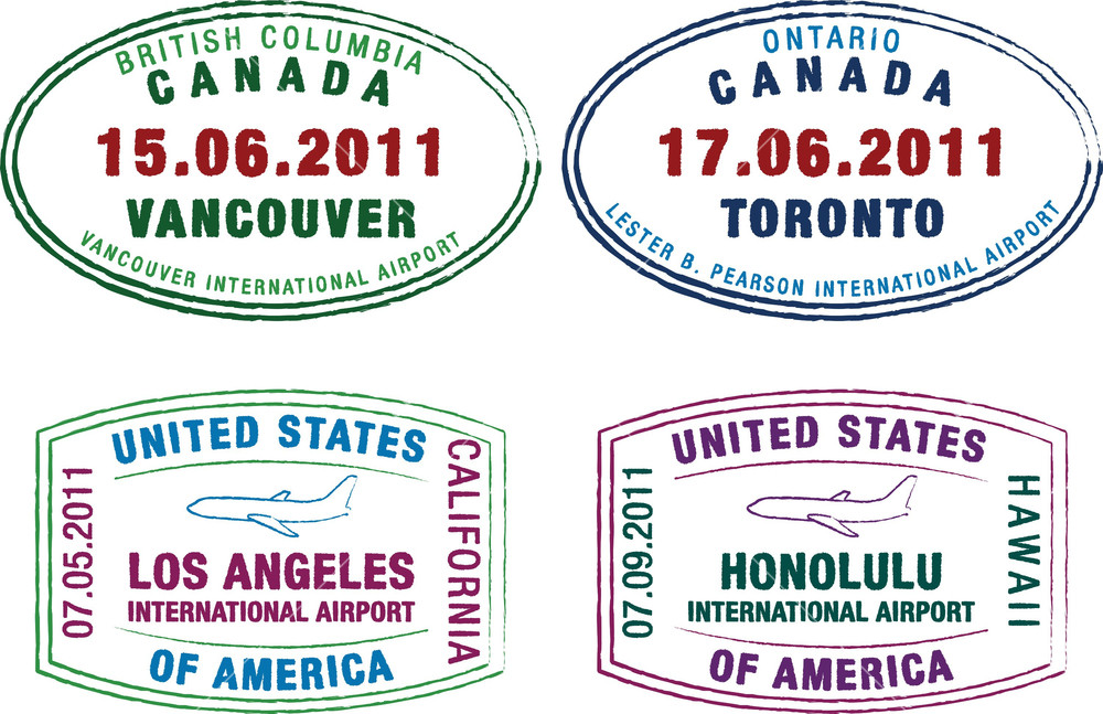 Passport Stamps Of The Us And Canada In Vector Format