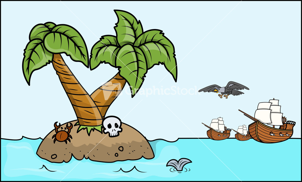 Pirates Coming To Treasure Island - Vector Cartoon Illustration