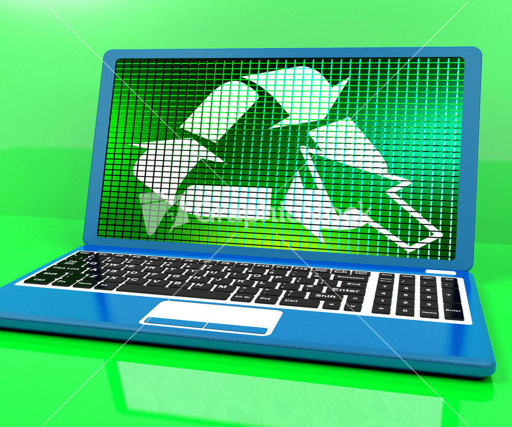 Recycle Icon On Laptop Showing Recycling And Eco Friendly