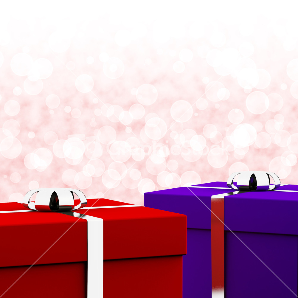 Red And Blue Gift Boxes With Bokeh Background As Presents For Him And Her