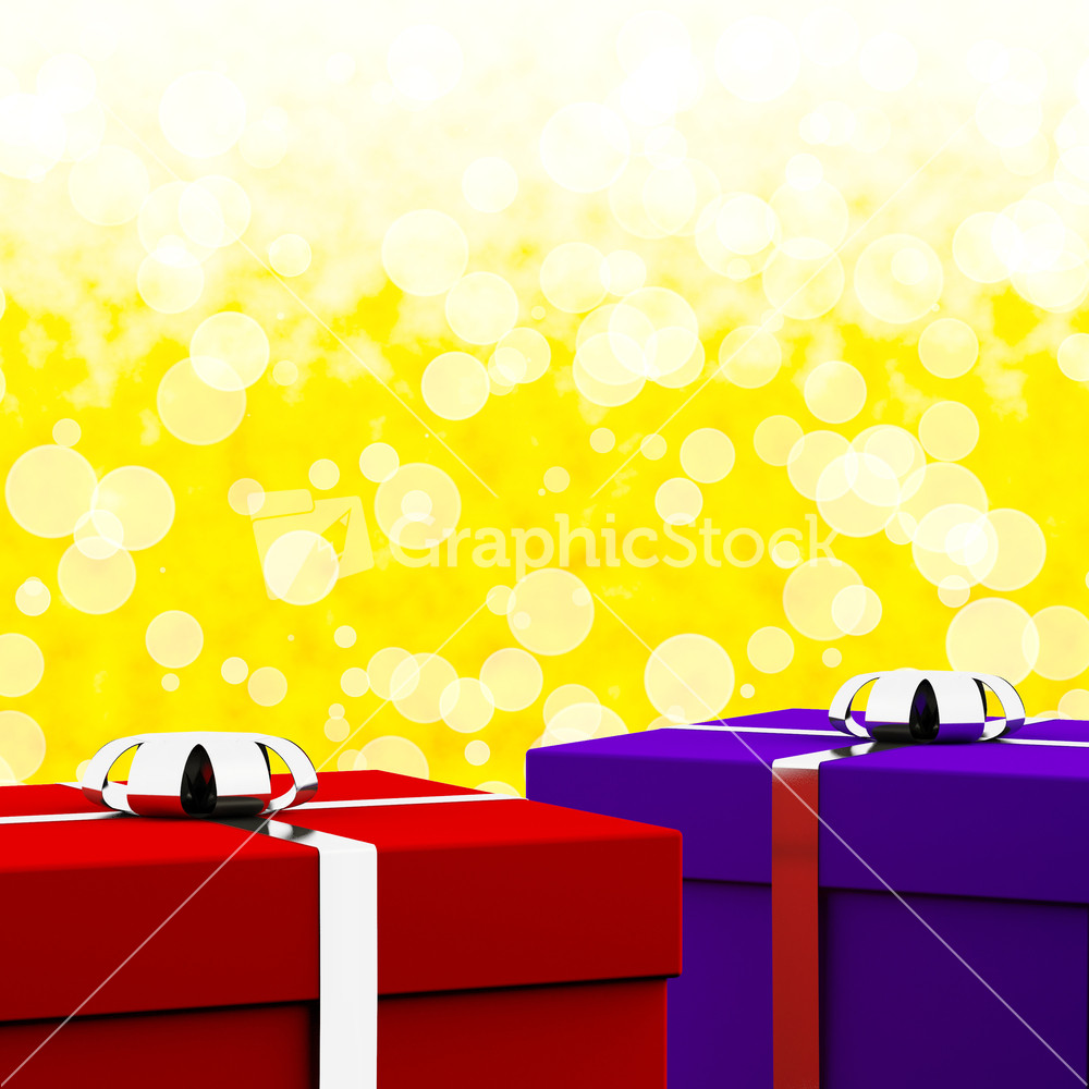 Red And Blue Gift Boxes With Yellow Bokeh Background As Presents For Him And Her
