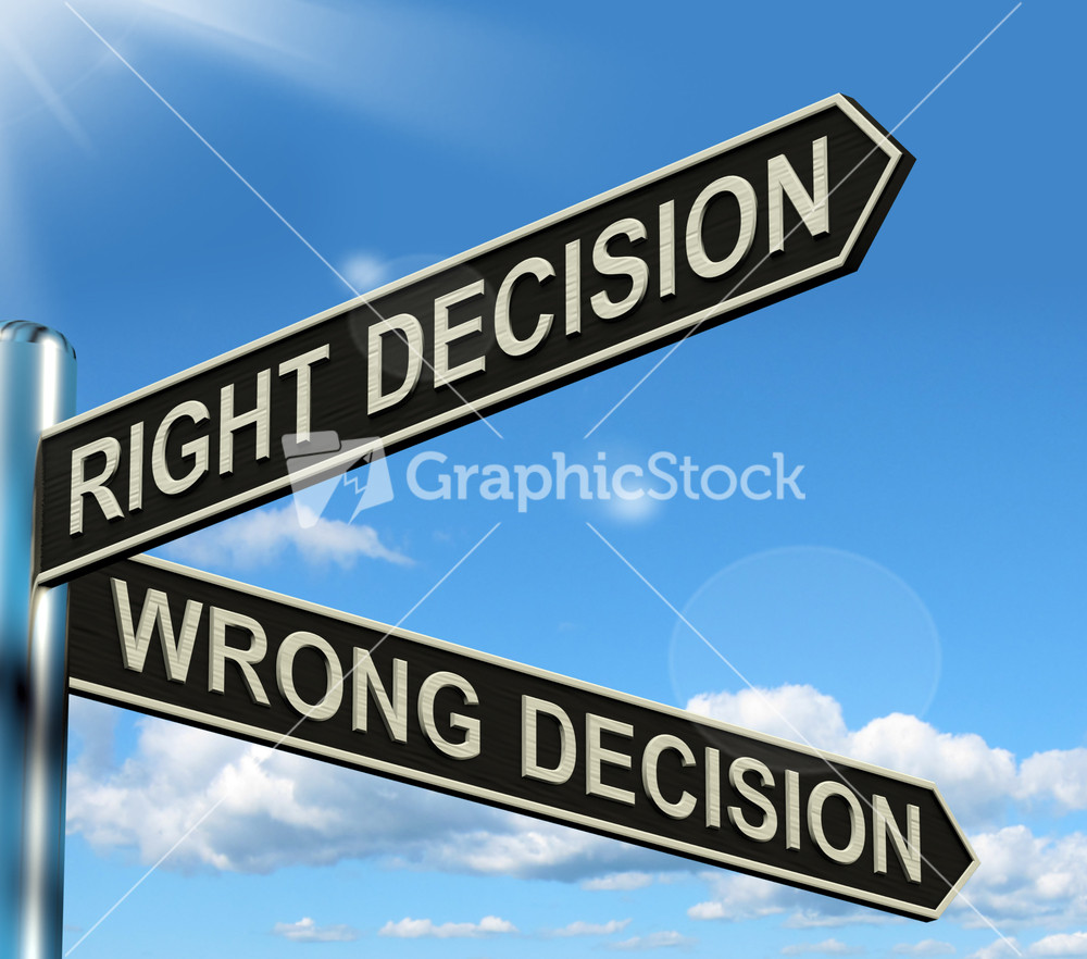 Right Or Wrong Decision Signpost Showing Confusion Outcome And Counceling