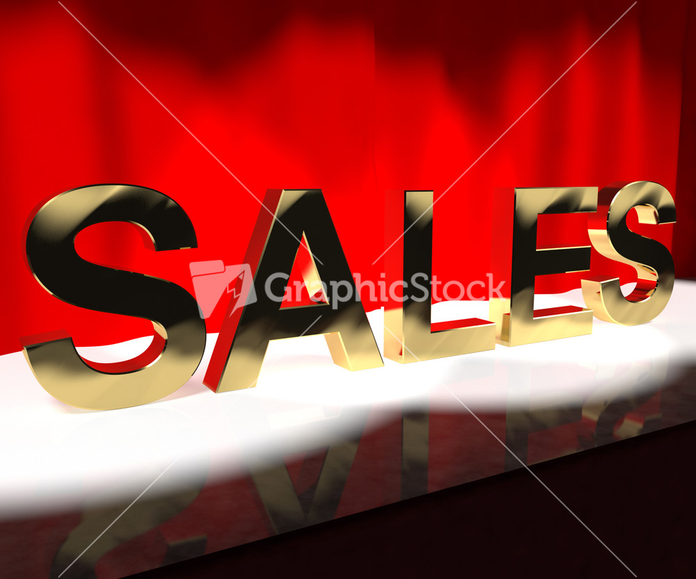 Sales Word On Stage Showing Selling Marketing And Commerce