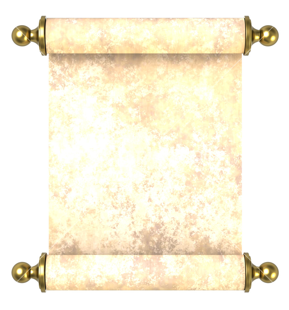 Scroll Paper With Golden Handles Over White.