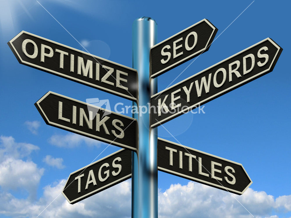 Seo Optimize Keywords Links Signpost Shows Website Marketing Optimization