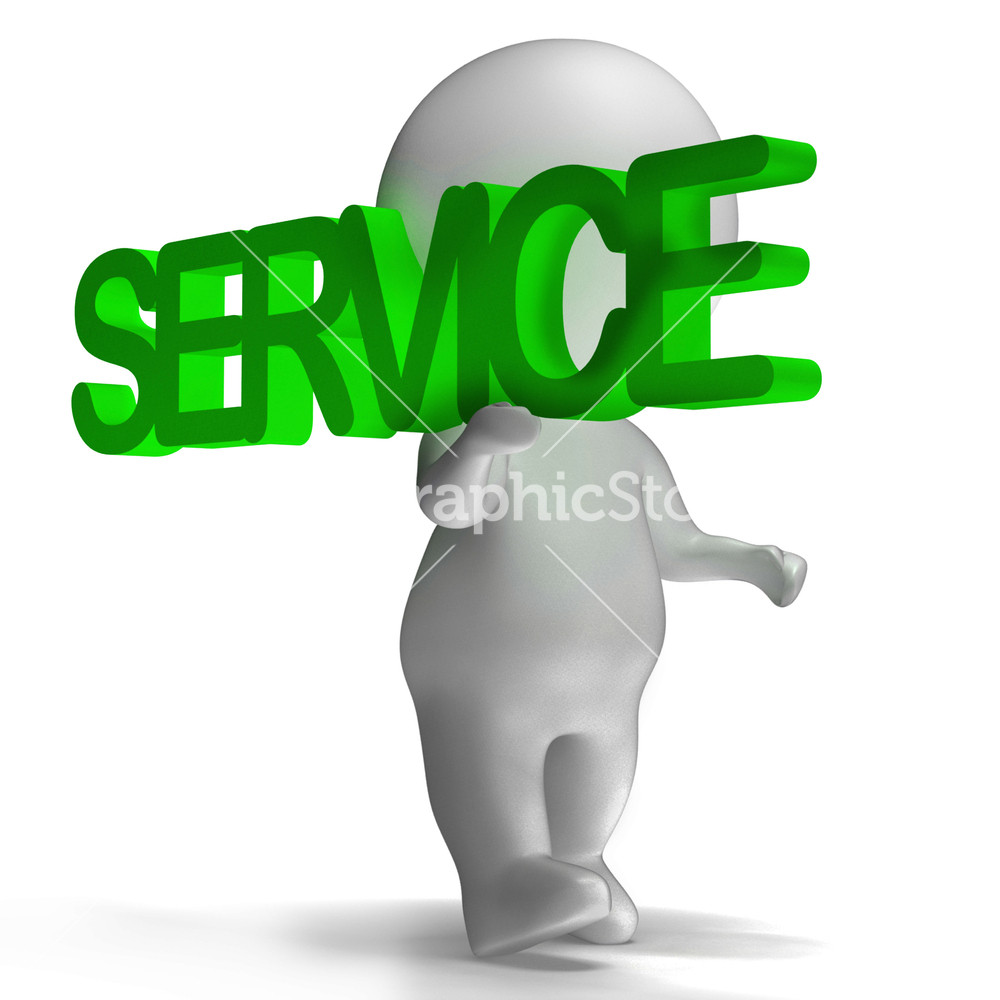 Service Word Carried By 3d Character Showing Maintenance And Repair