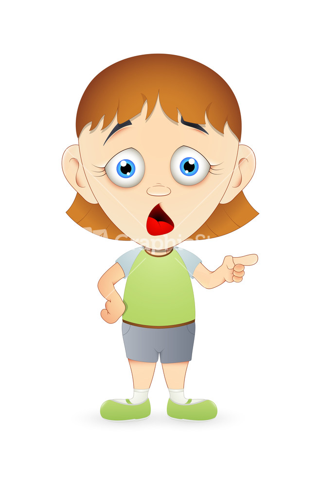 Shocked Cartoon Girl Pointing