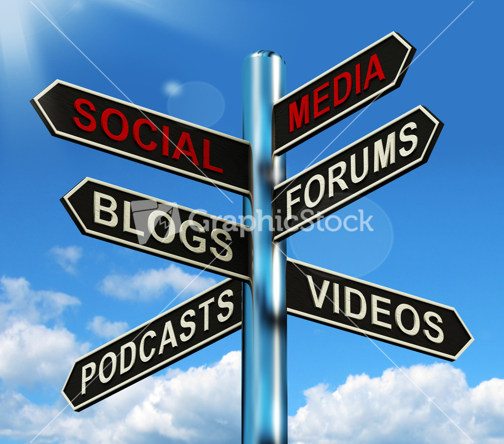 Social Media Signpost Shows Information Support And Communication