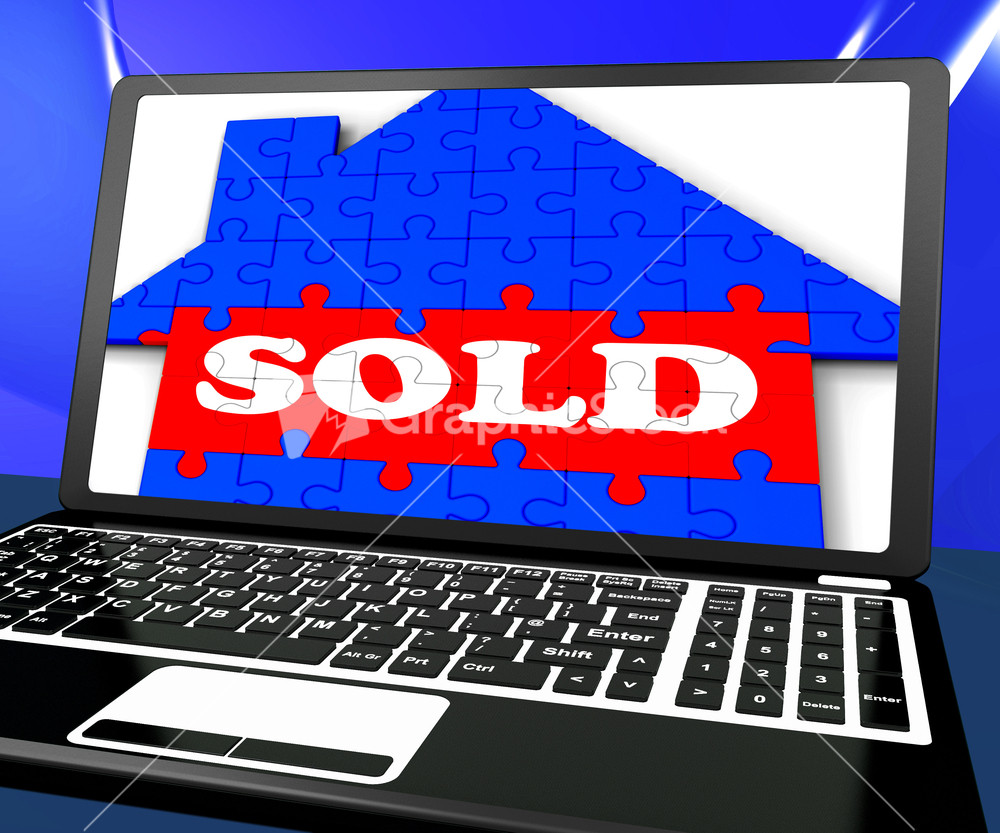Sold On House On Laptop Shows Sold Property