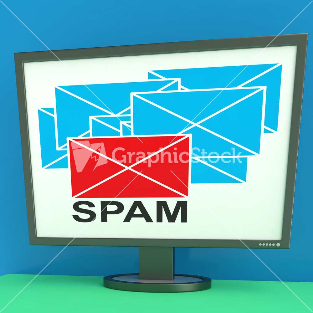Spam Envelope On Monitor Shows Junk Mail