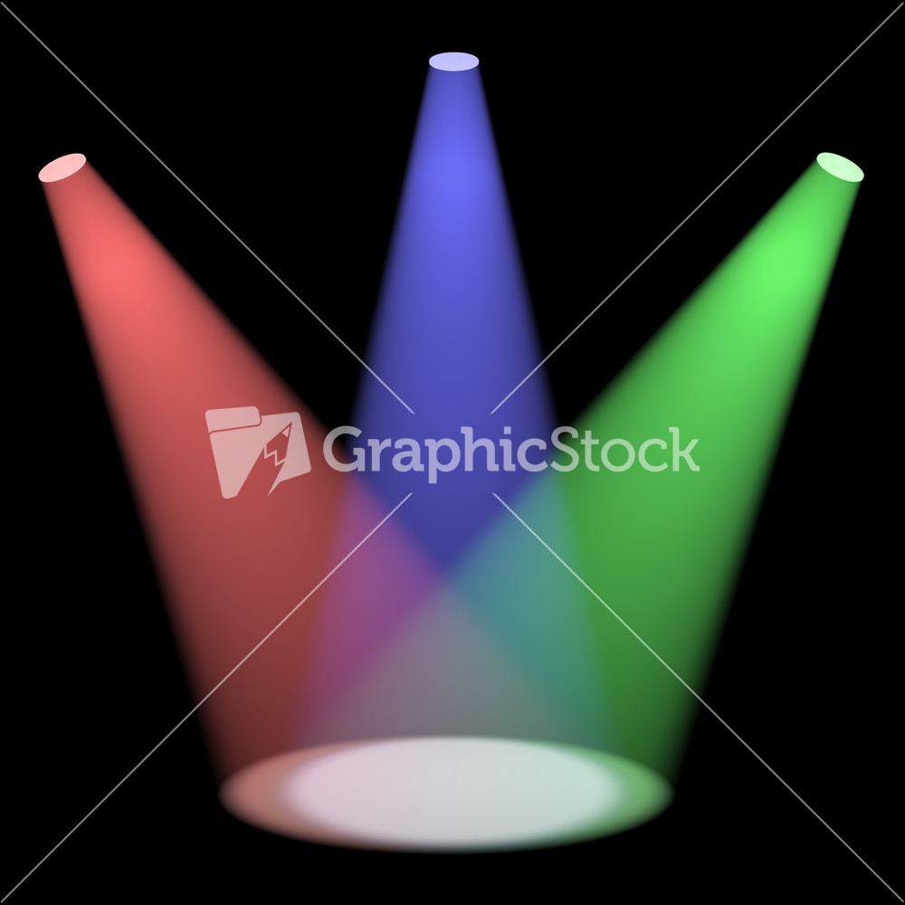 Spotlights Shining On A Small Stage With Black Background