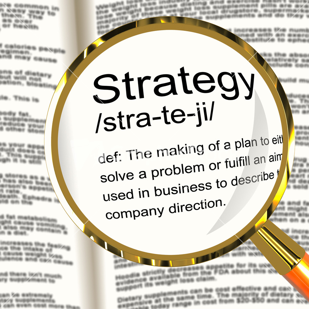 Strategy Definition Magnifier Showing Planning Organization And Leadership