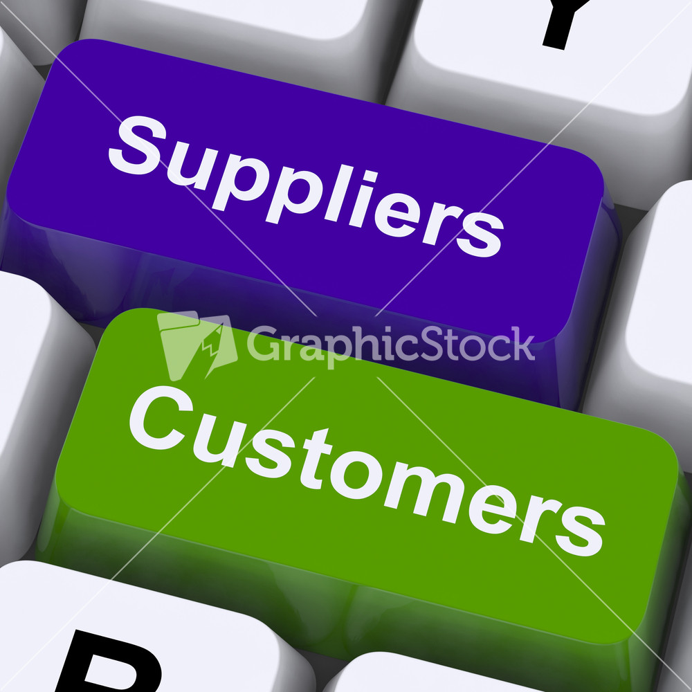 Suppliers And Customers Keys Show Supply Chain Or Distribution