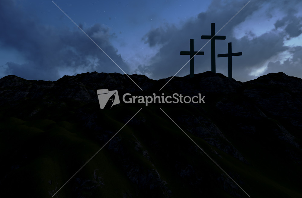 Three Crosses At Sunset