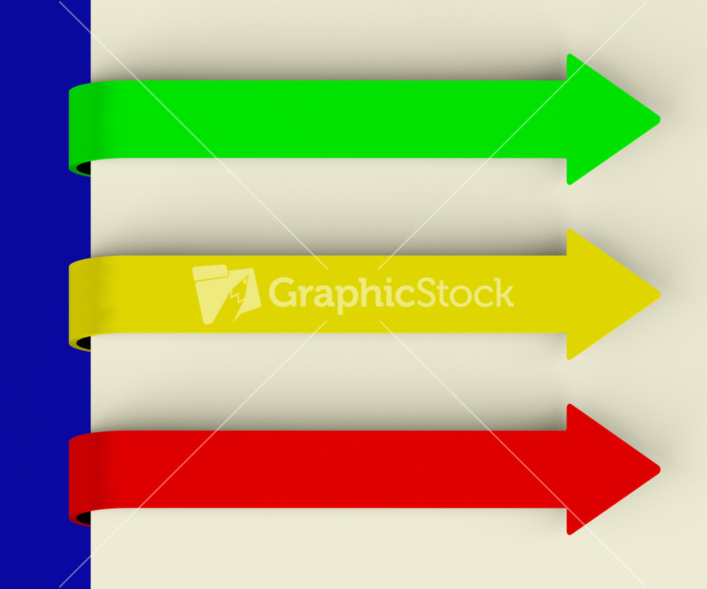 Three Multicolored Long Arrow Tabs Over Paper For Menu List Or Notes