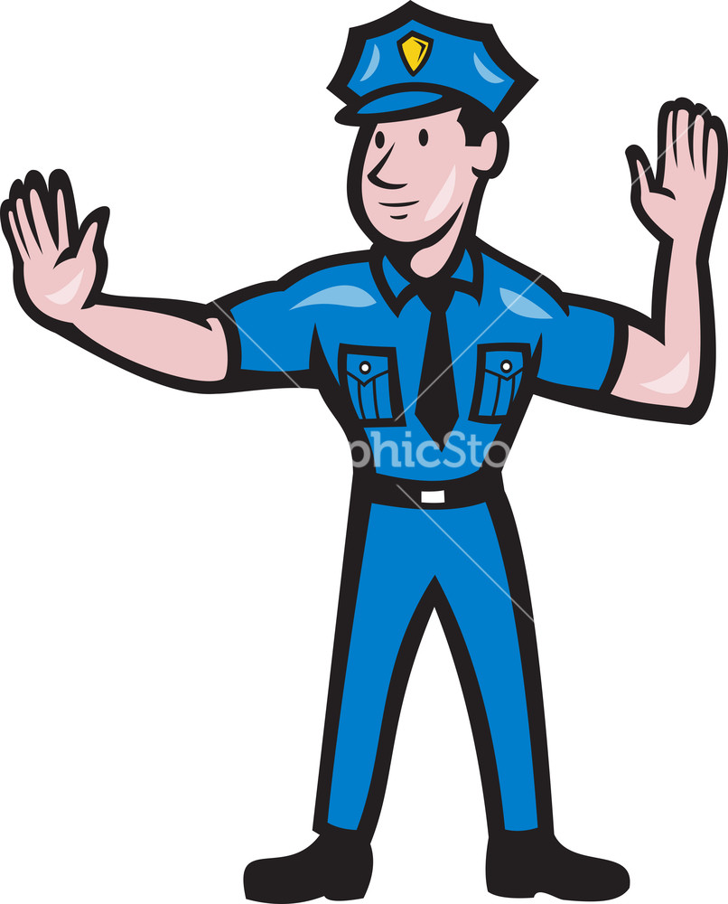 Traffic Policeman Stop Hand Signal Cartoon Stock Image