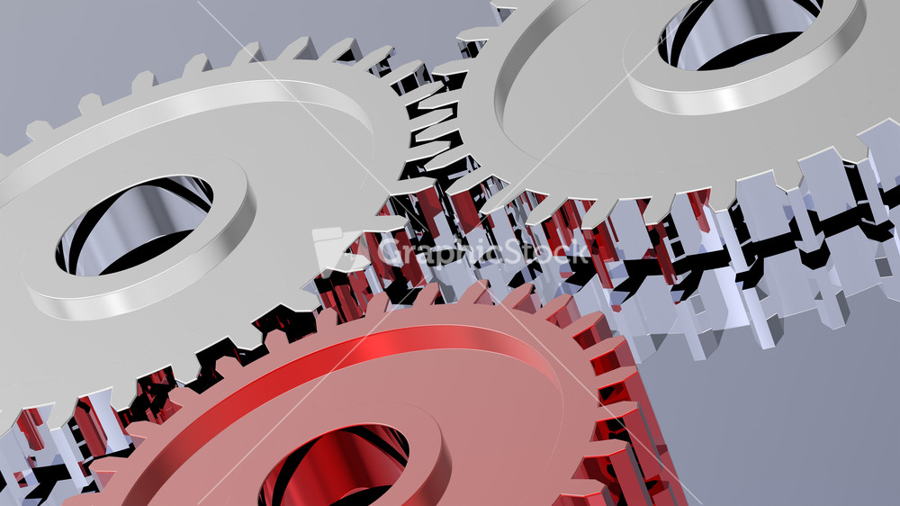 Two Steel Gears In Connection With Red One