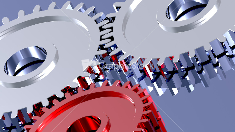 Two Steel Gears In Connection With Red One