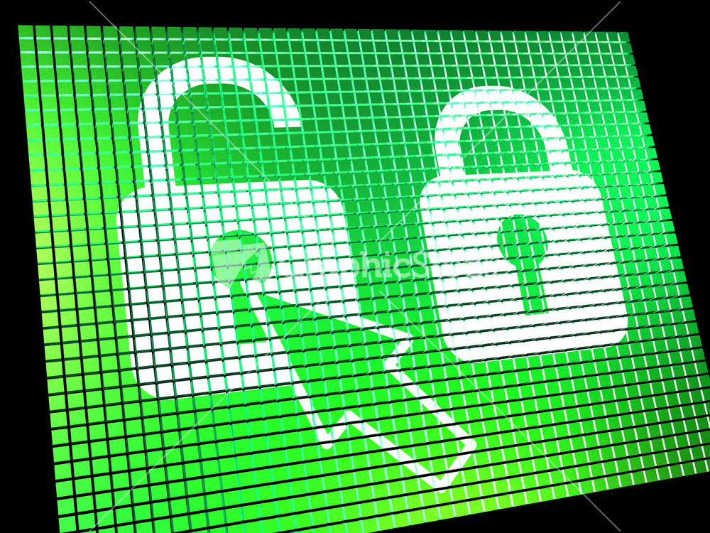 Unlocked Padlock Computer Screen Showing Access Or Protection Online