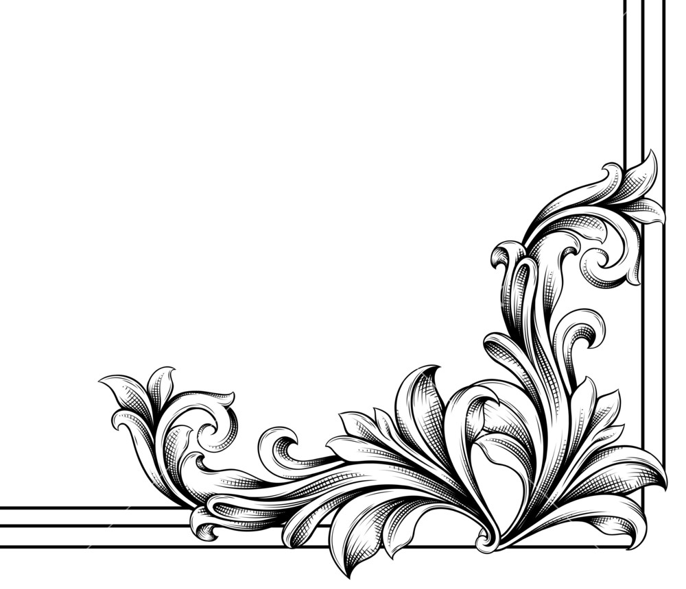 Vector engraved floral corner stock image