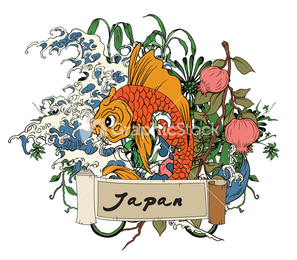 Vector Japanese Illustration With Koi Fish