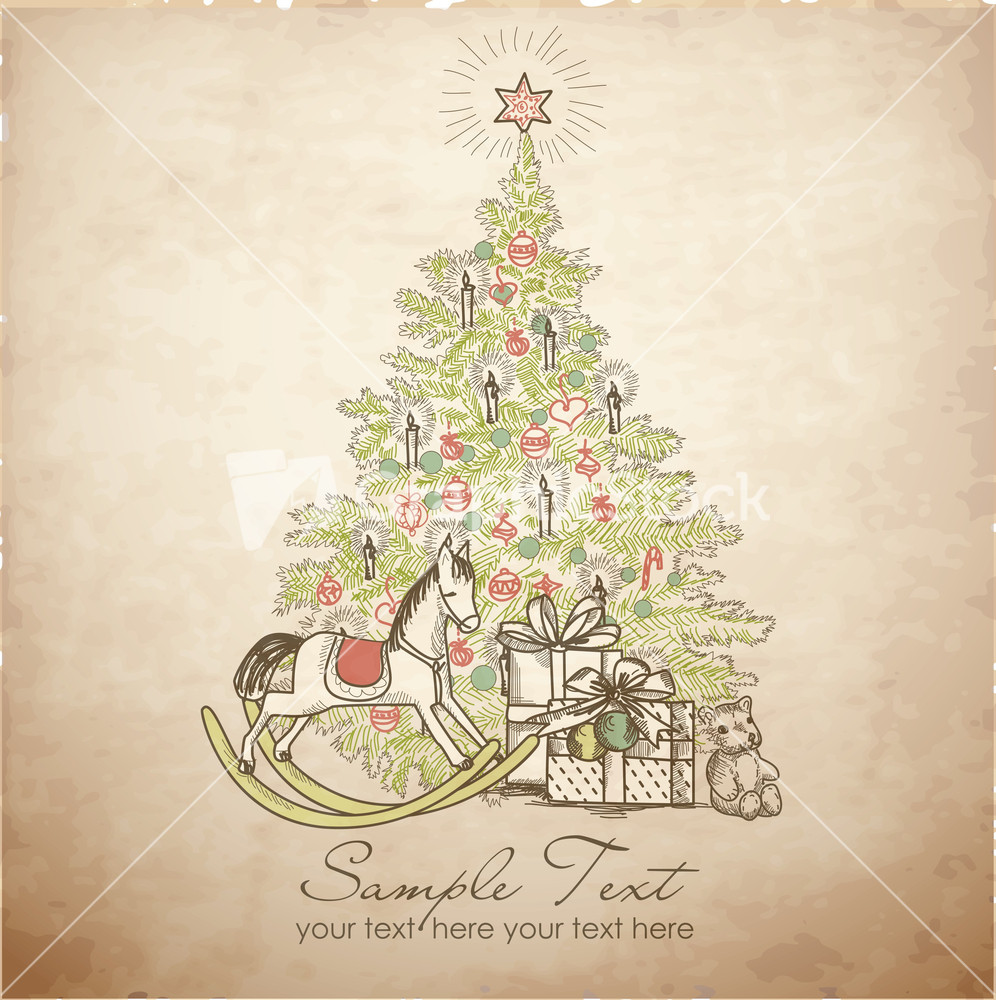 vintage christmas card beautiful christmas tree illustration vintage christmas card beautiful christmas tree illustration