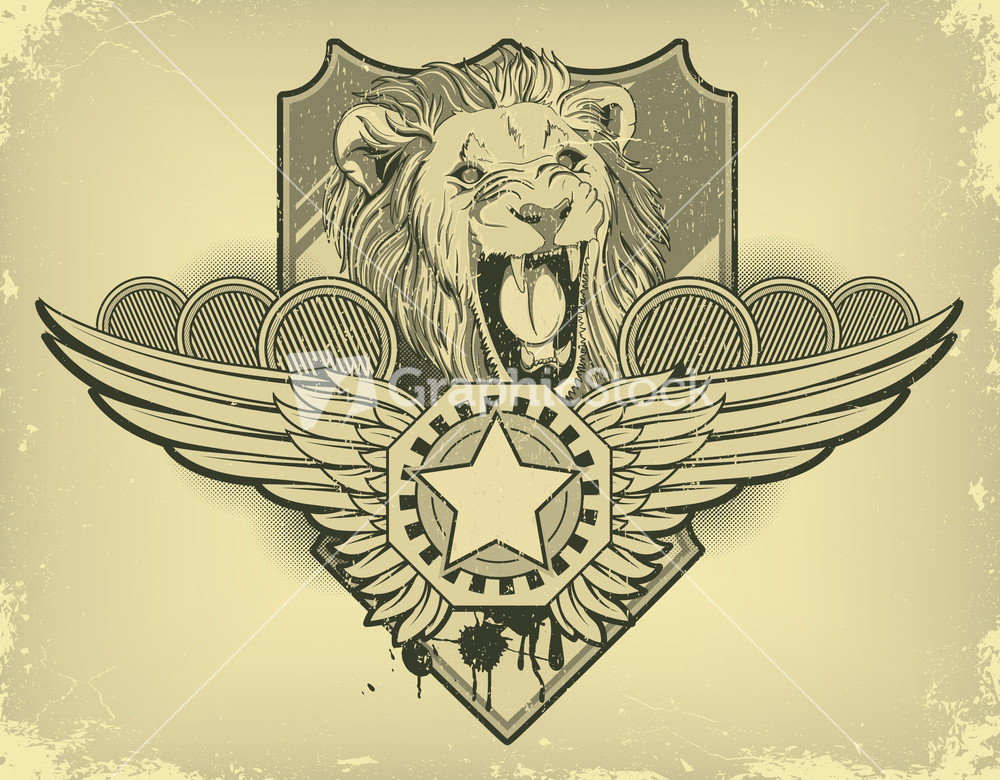 Vintage Label With Lion Head Vector Illustration