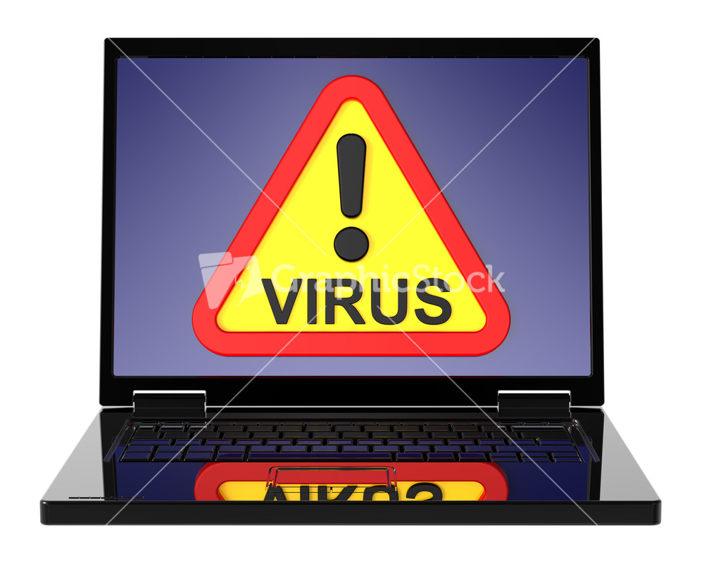 Virus Warning Sign On Laptop Screen.