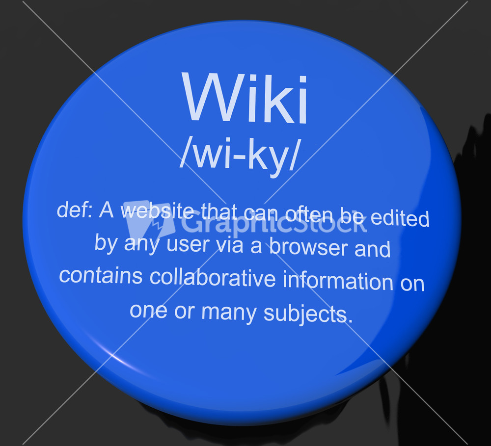 Wiki Definition Button Showing Online Collaborative Community Encyclopedia