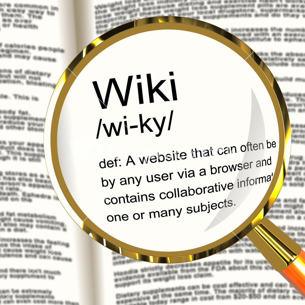 Wiki Definition Magnifier Showing Online Collaborative Community Encyclopedia