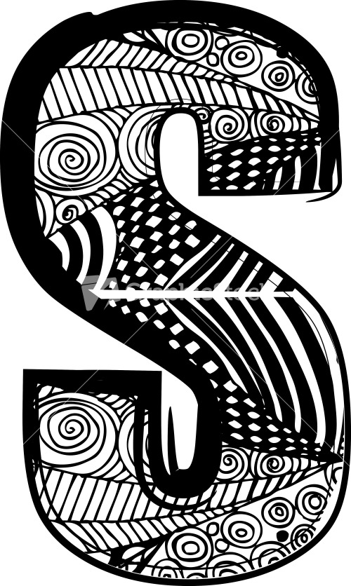 Letter S With Abstract Drawing. Vector Illustration